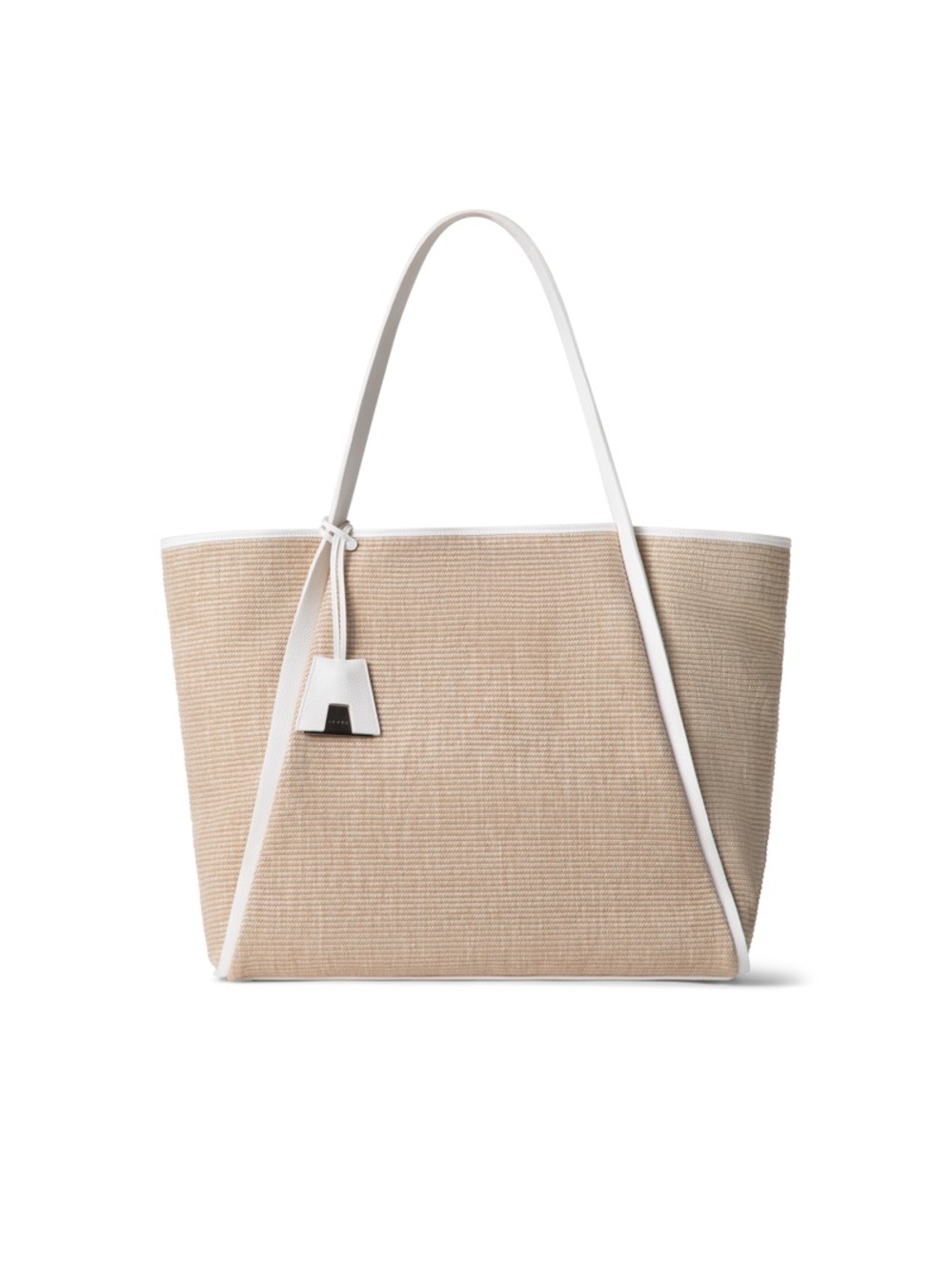 Akris Beige Straw Tote with White Trim